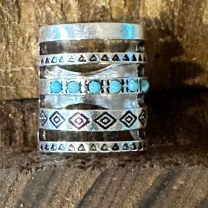 Handmade Artesian Hippie Native American Wide Cuff Ring, Turquoise Stones, Gift